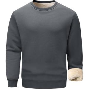 imageFlygo Mens Sherpa Lined Sweatshirts Fleece Pullover Top Cotton Crew Neck Sweatshirt Warm Sweater Winter ClothesSmoky Gray