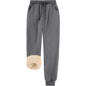 imageFlygo Women Fleece Sherpa Lined Sweatpants Winter Warm Thermal High Elastic Waisted Drawstring Athletic Joggers with PocketsDarkgrey
