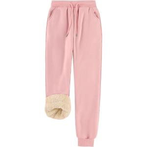 imageFlygo Women Fleece Sherpa Lined Sweatpants Winter Warm Thermal High Elastic Waisted Drawstring Athletic Joggers with PocketsPink