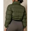 imageFlygo Cropped Puffer Jacket Women 2025 Winter Warm Zip Up Padded Short Quilted Jackets Down CoatArmy Green