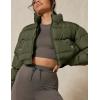 imageFlygo Cropped Puffer Jacket Women 2025 Winter Warm Zip Up Padded Short Quilted Jackets Down CoatArmy Green