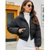 imageFlygo Cropped Puffer Jacket Women 2025 Winter Warm Zip Up Padded Short Quilted Jackets Down CoatBlack