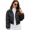 imageFlygo Cropped Puffer Jacket Women 2025 Winter Warm Zip Up Padded Short Quilted Jackets Down CoatBlack