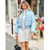 imageFlygo Cropped Puffer Jacket Women 2025 Winter Warm Zip Up Padded Short Quilted Jackets Down CoatBlue