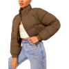 imageFlygo Cropped Puffer Jacket Women 2025 Winter Warm Zip Up Padded Short Quilted Jackets Down CoatDark Khaki