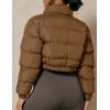 imageFlygo Cropped Puffer Jacket Women 2025 Winter Warm Zip Up Padded Short Quilted Jackets Down CoatDark Khaki