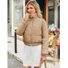 imageFlygo Cropped Puffer Jacket Women 2025 Winter Warm Zip Up Padded Short Quilted Jackets Down CoatKhaki