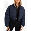 imageFlygo Cropped Puffer Jacket Women 2025 Winter Warm Zip Up Padded Short Quilted Jackets Down CoatNavy