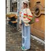 imageFlygo Fall Cardigans for Women 2024 Color Block Striped Cardigan Sweater Lightweight Open Front Cardigan Sweaters TopsBeigeL