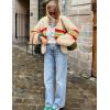 imageFlygo Fall Cardigans for Women 2024 Color Block Striped Cardigan Sweater Lightweight Open Front Cardigan Sweaters TopsBeigeL