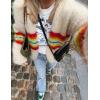 imageFlygo Fall Cardigans for Women 2024 Color Block Striped Cardigan Sweater Lightweight Open Front Cardigan Sweaters TopsBeigeL