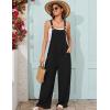 imageFlygo Overalls for Women Loose Fit Cotton Linen Bib Overalls Wide Leg Jumpsuits Casual 2025 Summer RompersBlack