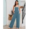 imageFlygo Overalls for Women Loose Fit Cotton Linen Bib Overalls Wide Leg Jumpsuits Casual 2025 Summer RompersBlue