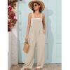 imageFlygo Overalls for Women Loose Fit Cotton Linen Bib Overalls Wide Leg Jumpsuits Casual 2025 Summer RompersKhaki