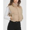 imageFlygo Puffer Vest Women Cropped Vest Zip Up Stand Collar Sleeveless Lightweight Winter Down Vests JacketKhaki