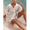 imageFlygo Striped Crochet Pajama Sets for Women 2 Piece Lounge Sets Short Sleeve Knit Button Tops Drawstring Shorts OutfitsKhakipink