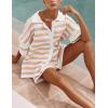 imageFlygo Striped Crochet Pajama Sets for Women 2 Piece Lounge Sets Short Sleeve Knit Button Tops Drawstring Shorts OutfitsOrangepurple