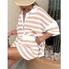 imageFlygo Striped Crochet Pajama Sets for Women 2 Piece Lounge Sets Short Sleeve Knit Button Tops Drawstring Shorts OutfitsOrangepurple