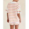 imageFlygo Striped Crochet Pajama Sets for Women 2 Piece Lounge Sets Short Sleeve Knit Button Tops Drawstring Shorts OutfitsOrangepurple