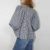 imageFlygo Tie Open Front Babydoll Tops for Women Cute 34 Puff Sleeve Plaid Ruffle Hem Peplum Blouse Shirt Girls Lace TopsBlack