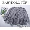 imageFlygo Tie Open Front Babydoll Tops for Women Cute 34 Puff Sleeve Plaid Ruffle Hem Peplum Blouse Shirt Girls Lace TopsBlack