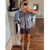 imageFlygo Tie Open Front Babydoll Tops for Women Cute 34 Puff Sleeve Plaid Ruffle Hem Peplum Blouse Shirt Girls Lace TopsBlack