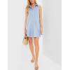 imageFlygo Tunic Mini Shirt Dresses for Women 2024 Button Down Sleeveless Cotton Shirt Dress Ruffle Shift Dresses with PocketsBlue