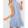 imageFlygo Tunic Mini Shirt Dresses for Women 2024 Button Down Sleeveless Cotton Shirt Dress Ruffle Shift Dresses with PocketsBlue
