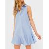 imageFlygo Tunic Mini Shirt Dresses for Women 2024 Button Down Sleeveless Cotton Shirt Dress Ruffle Shift Dresses with PocketsBlue
