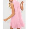 imageFlygo Tunic Mini Shirt Dresses for Women 2024 Button Down Sleeveless Cotton Shirt Dress Ruffle Shift Dresses with PocketsPink