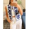 imageFlygo Women Vintage Embroidered Vest Boho Floral Vest Sleeveless Open Front Cropped 70s Vests Cardigan Waistcoat