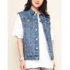 imageFlygo Womens Casual Plus Size Buttoned Distressed Washed Denim Vest Sleeveless Jean Jacket W Chest Flap Pockets