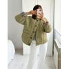 imageFlygo Womens Casual Quilted Puffer Jacket Leopard Lined Collarless Cropped Button Down Winter Warm Lightweight Bomber CoatArmy Green