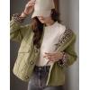 imageFlygo Womens Casual Quilted Puffer Jacket Leopard Lined Collarless Cropped Button Down Winter Warm Lightweight Bomber CoatArmy Green