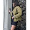 imageFlygo Womens Casual Quilted Puffer Jacket Leopard Lined Collarless Cropped Button Down Winter Warm Lightweight Bomber CoatArmy Green