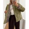 imageFlygo Womens Casual Quilted Puffer Jacket Leopard Lined Collarless Cropped Button Down Winter Warm Lightweight Bomber CoatArmy Green