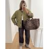 imageFlygo Womens Casual Quilted Puffer Jacket Leopard Lined Collarless Cropped Button Down Winter Warm Lightweight Bomber CoatArmy Green