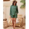 imageFlygo Womens Cotton 2 Piece Outfits Lounge Sets Oversized Button Down Shirts Shorts Pajama Set Tracksuit Vacation OutfitsGreen