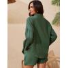 imageFlygo Womens Cotton 2 Piece Outfits Lounge Sets Oversized Button Down Shirts Shorts Pajama Set Tracksuit Vacation OutfitsGreen