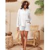 imageFlygo Womens Cotton 2 Piece Outfits Lounge Sets Oversized Button Down Shirts Shorts Pajama Set Tracksuit Vacation OutfitsWhite