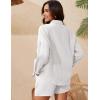 imageFlygo Womens Cotton 2 Piece Outfits Lounge Sets Oversized Button Down Shirts Shorts Pajama Set Tracksuit Vacation OutfitsWhite