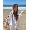 imageFlygo Womens Cotton 2 Piece Outfits Lounge Sets Oversized Button Down Shirts Shorts Pajama Set Tracksuit Vacation OutfitsWhite