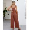 imageFlygo Womens Cotton Bib Overalls Loose Fit Wide Leg Jumpsuits Casual Rompers with PocketsBrick Red