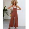 imageFlygo Womens Cotton Bib Overalls Loose Fit Wide Leg Jumpsuits Casual Rompers with PocketsBrick Red
