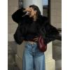 imageFlygo Womens Faux Fur Coat Fluffy Faux Fur Jacket Long Sleeve Lapel Furry Winter Jackets Shaggy Parka Short CoatBlack