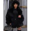 imageFlygo Womens Faux Fur Coat Fluffy Faux Fur Jacket Long Sleeve Lapel Furry Winter Jackets Shaggy Parka Short CoatBlack