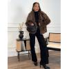 imageFlygo Womens Faux Fur Coat Fluffy Faux Fur Jacket Long Sleeve Lapel Furry Winter Jackets Shaggy Parka Short CoatBrown