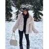 imageFlygo Womens Faux Fur Coat Fluffy Faux Fur Jacket Long Sleeve Lapel Furry Winter Jackets Shaggy Parka Short CoatLight Khaki