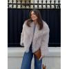 imageFlygo Womens Faux Fur Coat Fluffy Faux Fur Jacket Long Sleeve Lapel Furry Winter Jackets Shaggy Parka Short CoatLight Khaki