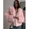 imageFlygo Womens Faux Fur Coat Fluffy Faux Fur Jacket Long Sleeve Lapel Furry Winter Jackets Shaggy Parka Short CoatPink